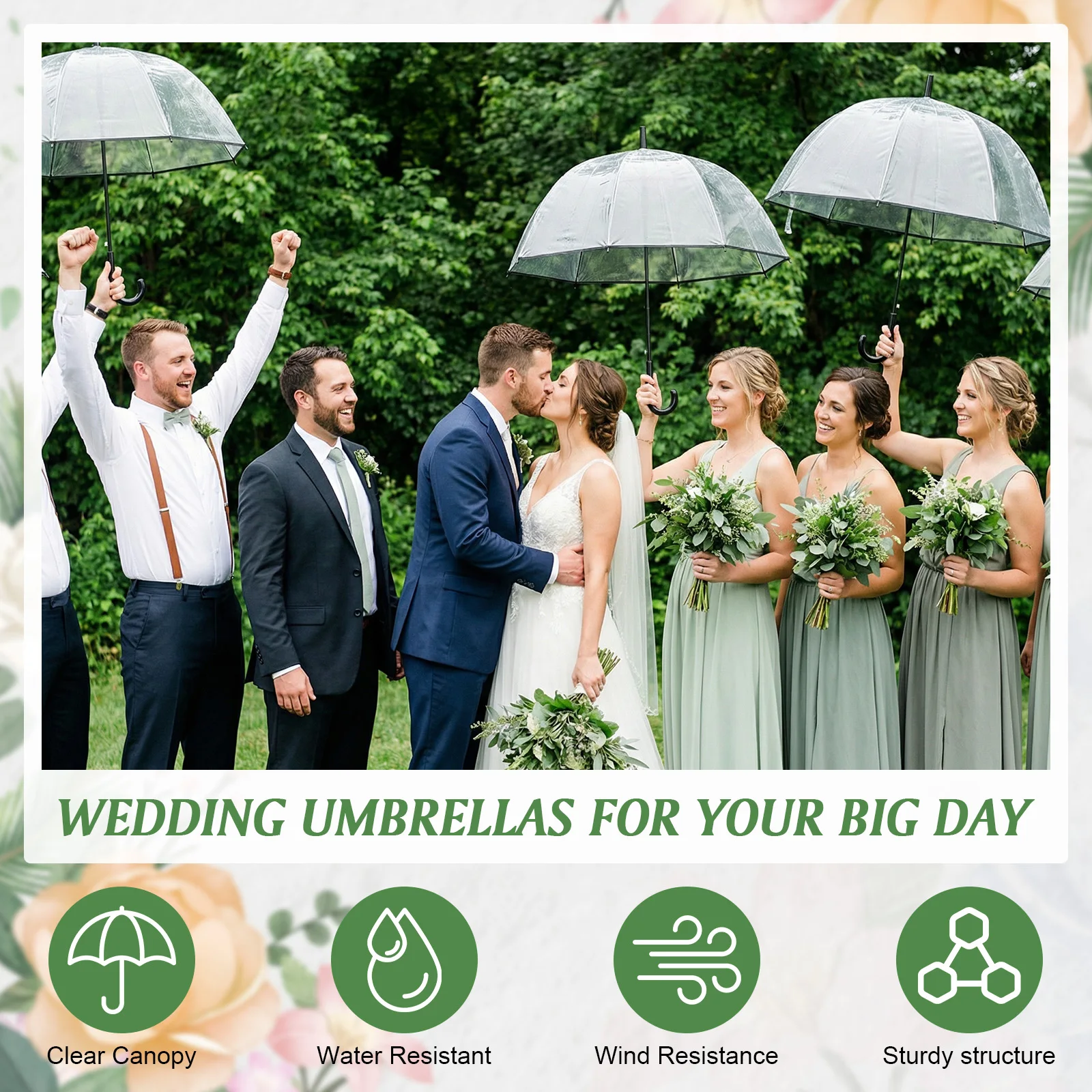 60pcs Auto Open Bubble Rain Umbrella with Classic Hook Handle 8 Ribs High-Visibility for Weddings Graduation and Outdoor Events
60pcs Auto Open Bubble Rain Umbrella with Classic Hook Handle 8 Ribs High-Visibility for Weddings Graduation and Outdoor Events