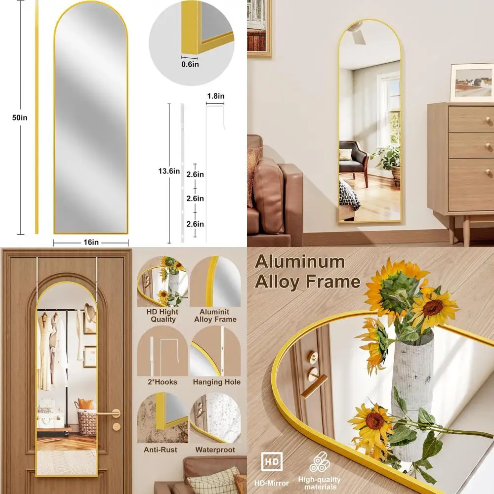 Gold Wall-Mounted Arched Door Mirror, 50x16 - Stylish & Durable for Living Spaces, Bedrooms, and More
Gold Wall-Mounted Arched Door Mirror, 50x16 - Stylish & Durable for Living Spaces, Bedrooms, and More