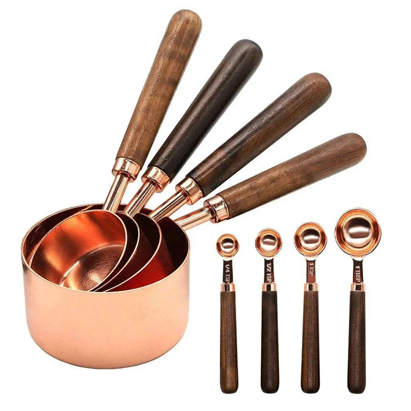 8Pcs Measuring Cups Spoons Set Wood Handle Stainless Steel Measuring Spoons Coffee Sugar Scoop Kitchen Tools for Baking Cooking
8Pcs Measuring Cups Spoons Set Wood Handle Stainless Steel Measuring Spoons Coffee Sugar Scoop Kitchen Tools for Baking Cooking
