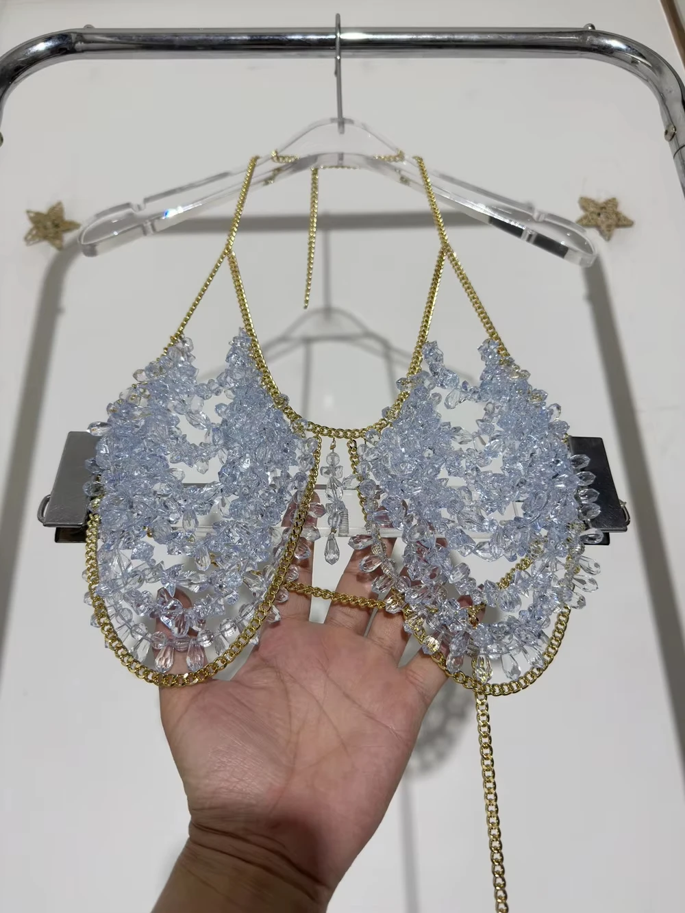 Hot Sale Sexy Women Handmade Hollow Beaded Chain Suspender Top Hanging Neck Backless Chest Jewellery Body Chain Light Blue
Hot Sale Sexy Women Handmade Hollow Beaded Chain Suspender Top Hanging Neck Backless Chest Jewellery Body Chain Light Blue