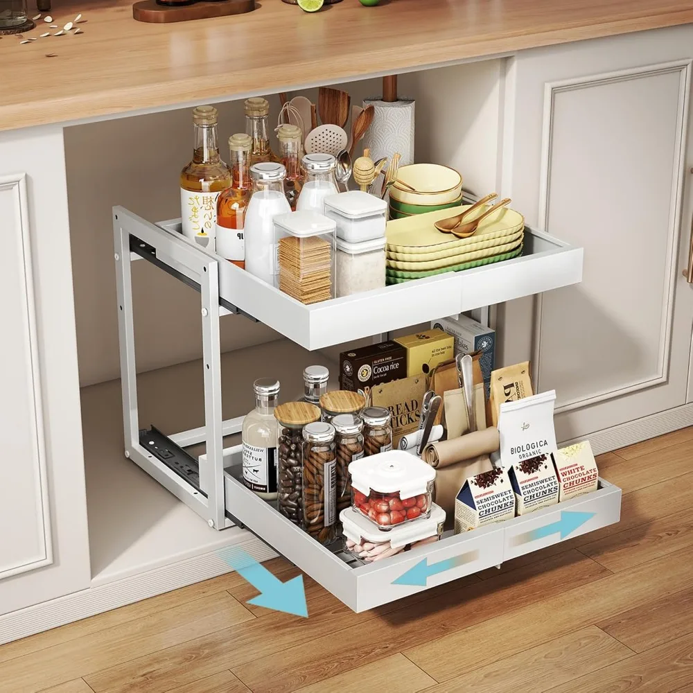 Expandable Two Tier Pull Out Cabinet Organizer Slide Out Drawers for Kitchen Bathroom Under Sink Storage White Metal
Expandable Two Tier Pull Out Cabinet Organizer Slide Out Drawers for Kitchen Bathroom Under Sink Storage White Metal