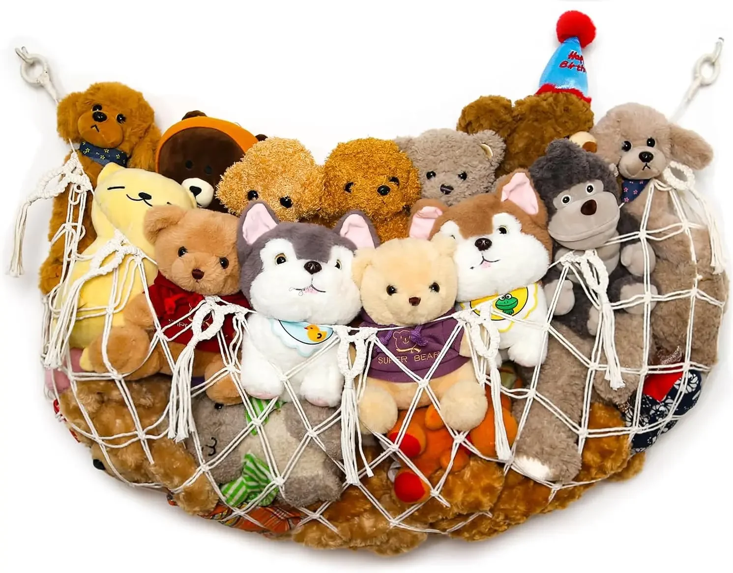 Macrame Stuffed Animal Storage Hammock - Wall Hanging Net for Plush Toys, Cream, 49"W
Macrame Stuffed Animal Storage Hammock - Wall Hanging Net for Plush Toys, Cream, 49"W