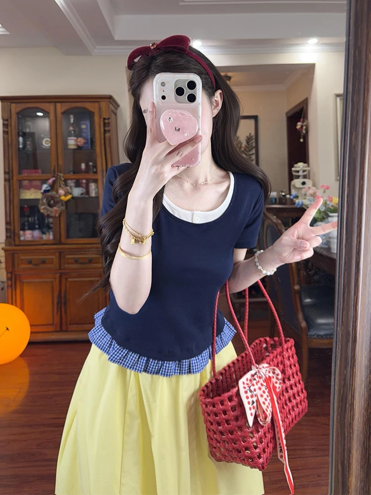 Summer New plus Size Beautiful Blue And Yellow Bouffant Skirt Set Women's Fashion High Waist A-Line Dress Casual Wear
Summer New plus Size Beautiful Blue And Yellow Bouffant Skirt Set Women's Fashion High Waist A-Line Dress Casual Wear