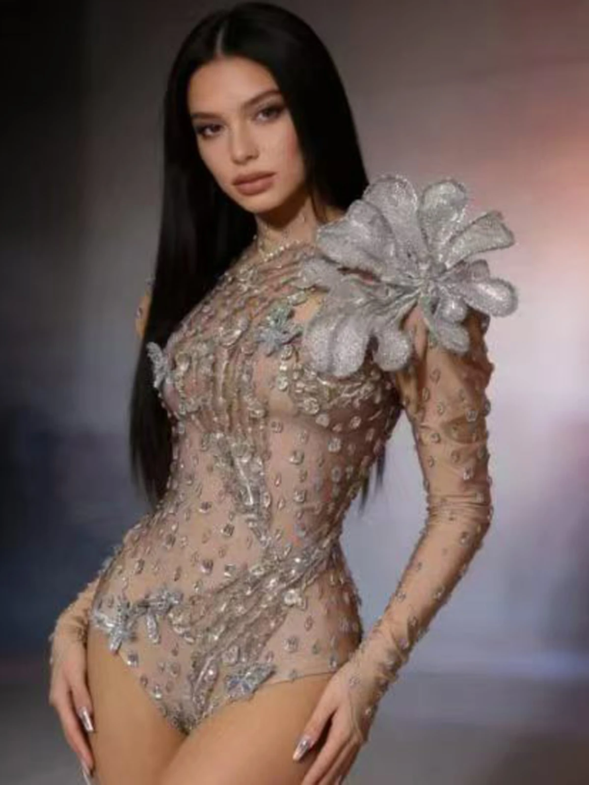 3D Silver Flower Sparkly Full Rhinestone Bodysuit Long Sleeve Women Nightclub Singer Performance Stage show Costume outfit
3D Silver Flower Sparkly Full Rhinestone Bodysuit Long Sleeve Women Nightclub Singer Performance Stage show Costume outfit