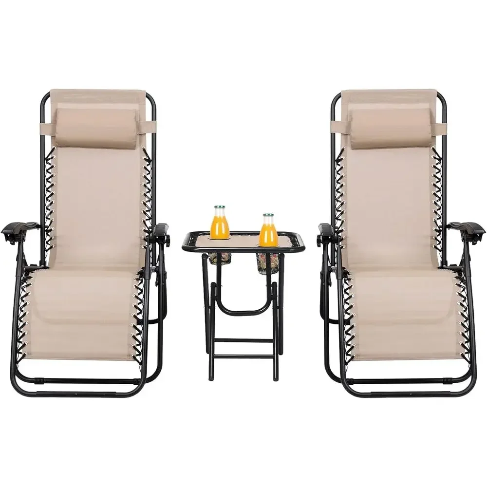3-Piece Zero Gravity Reclining Patio Set with Side Tables and Pillows for Outdoor Relaxation
3-Piece Zero Gravity Reclining Patio Set with Side Tables and Pillows for Outdoor Relaxation