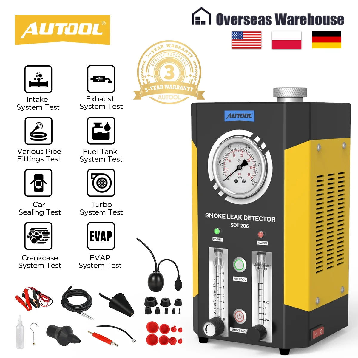 AUTOOL SDT206 Автомобильный детектор утечки дыма для автомобильных трубных систем, диагностический тестер утечки смога
AUTOOL SDT206 Автомобильный детектор утечки дыма для автомобильных трубных систем, диагностический тестер утечки смога