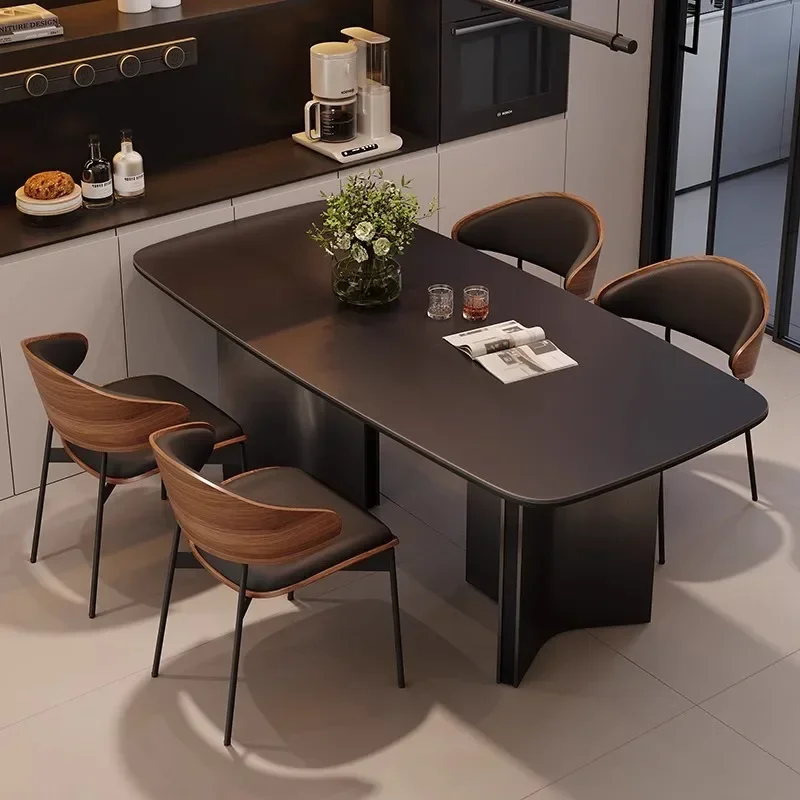 SW Italian light luxury rectangular black rock slab dining table modern simple retro wabi wind dining table chair combination
SW Italian light luxury rectangular black rock slab dining table modern simple retro wabi wind dining table chair combination