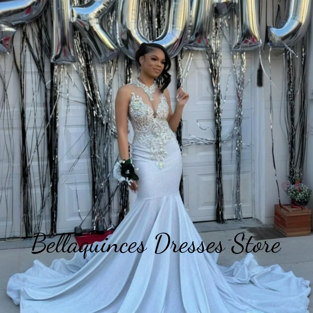 Sexy Mermaid White Prom Dresses Black Girls 2025 Sleeveless Sparkle Rhinestone Beaded Sequin Long Party Dress Women Customized
Sexy Mermaid White Prom Dresses Black Girls 2025 Sleeveless Sparkle Rhinestone Beaded Sequin Long Party Dress Women Customized