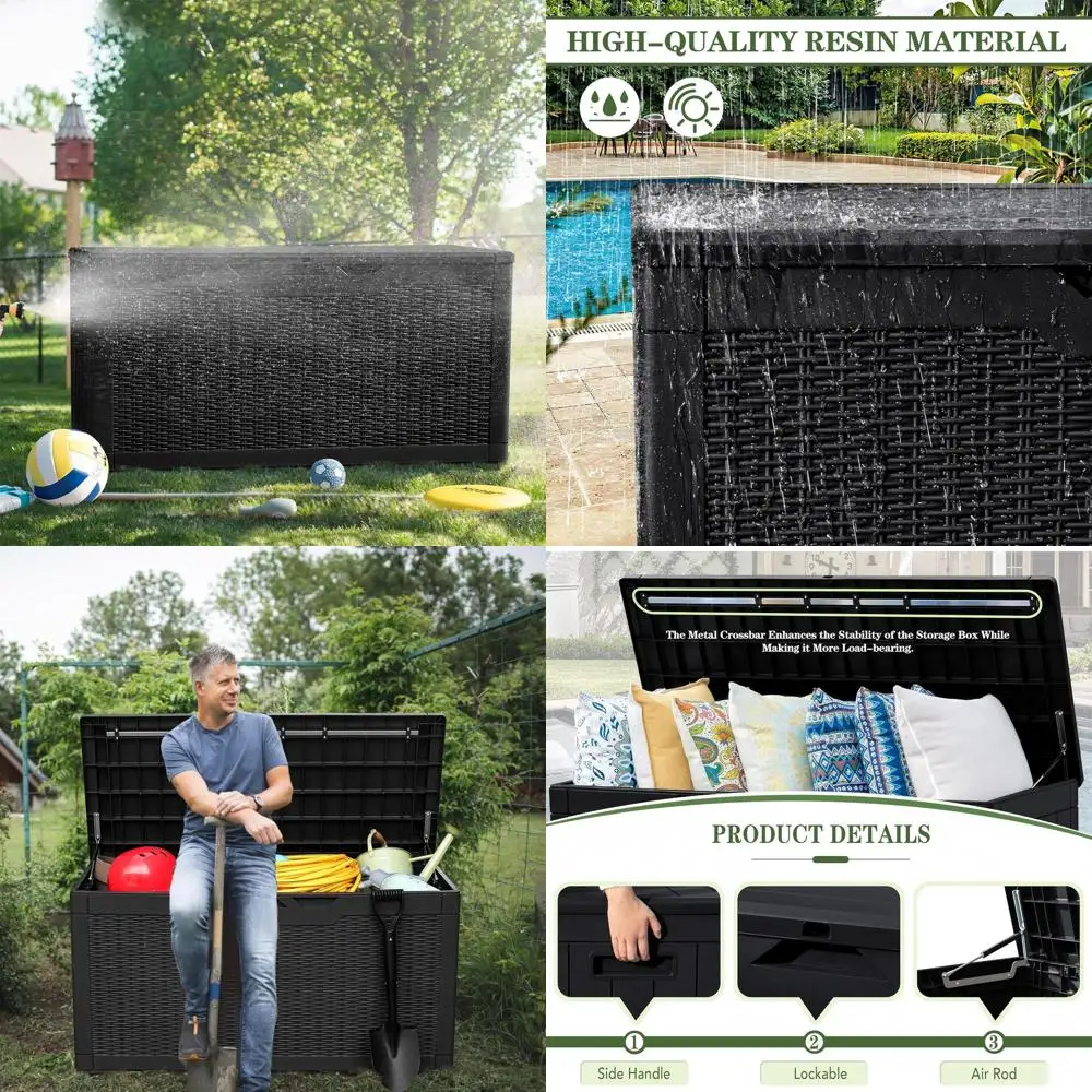 Большой уличный ящик для хранения из полимерной смолы на 100 галлонов с текстурой ротанга, всепогодный, для патио, сада, бассейна, с замком, УФ-стойкий
Большой уличный ящик для хранения из полимерной смолы на 100 галлонов с текстурой ротанга, всепогодный, для патио, сада, бассейна, с замком, УФ-стойкий