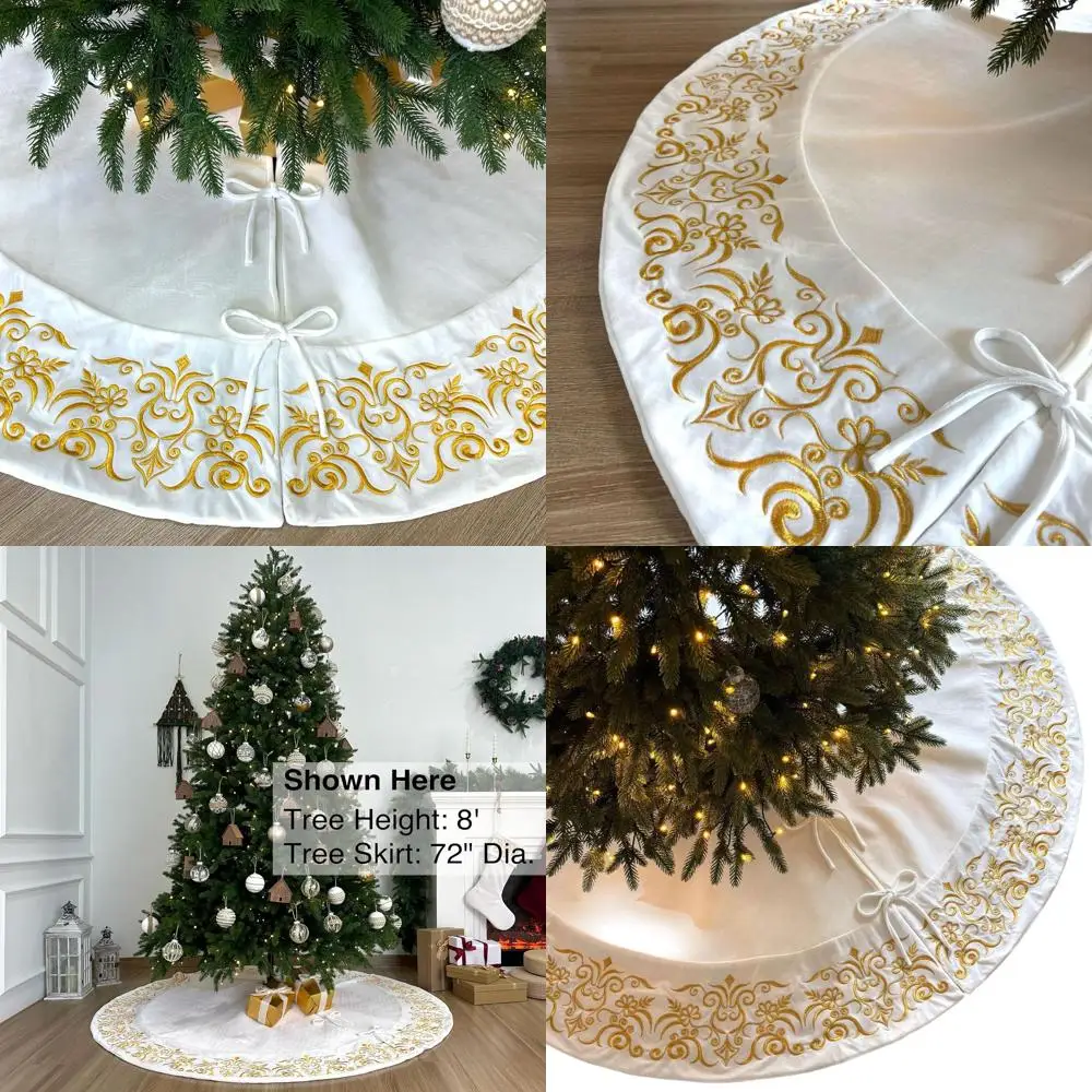 Бархатная юбка в виде рождественской елки цвета слоновой кости с золотыми дамасскими и плюшевыми кружевными галстуками, 72 дюйма
Бархатная юбка в виде рождественской елки цвета слоновой кости с золотыми дамасскими и плюшевыми кружевными галстуками, 72 дюйма