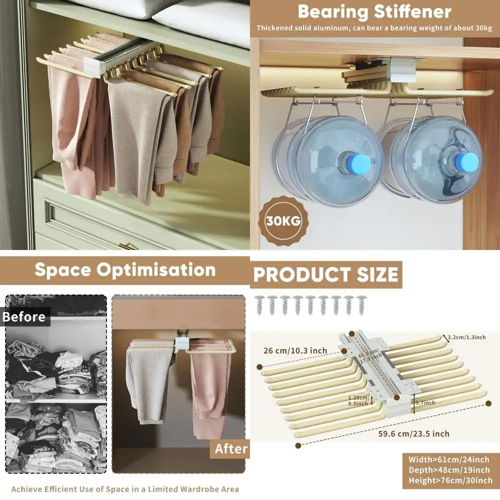 Steel Pull Out Trousers Rack with 18 Arms for Closet, Space-Saving Clothes Organizer Hanger Bar
Steel Pull Out Trousers Rack with 18 Arms for Closet, Space-Saving Clothes Organizer Hanger Bar