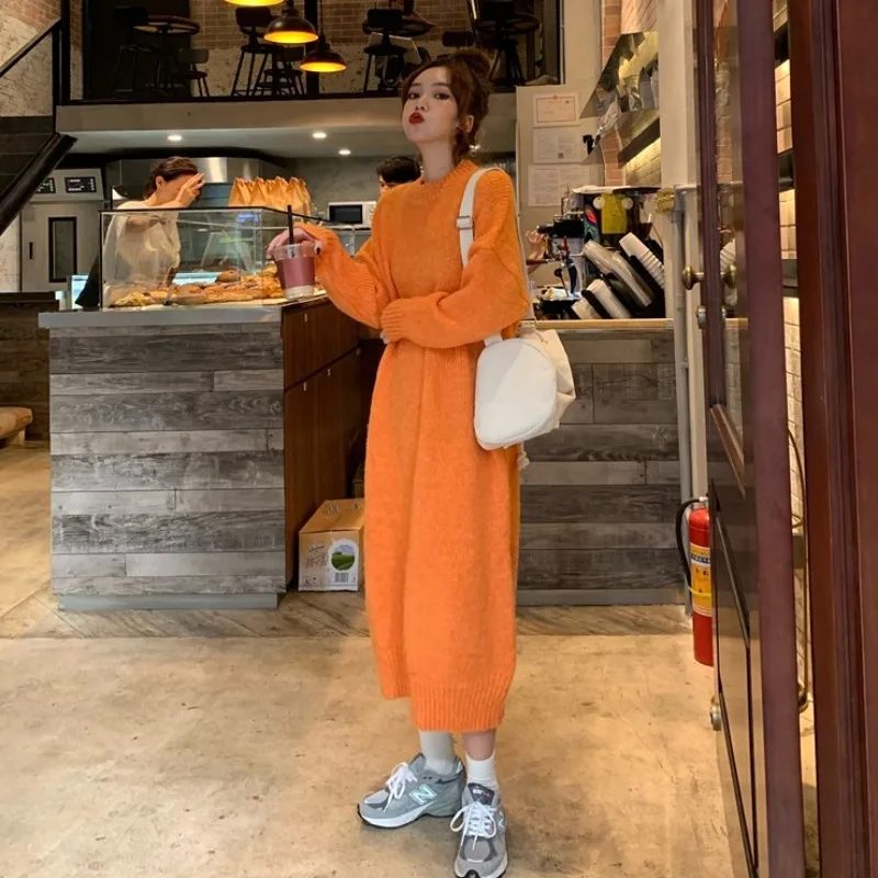 Orange Loose Knitted A-line Sweater Dress Fashion Candy Color Women's Knitted Dresses Autumn Wild Female Pullover Sweaters Pink
Orange Loose Knitted A-line Sweater Dress Fashion Candy Color Women's Knitted Dresses Autumn Wild Female Pullover Sweaters Pink