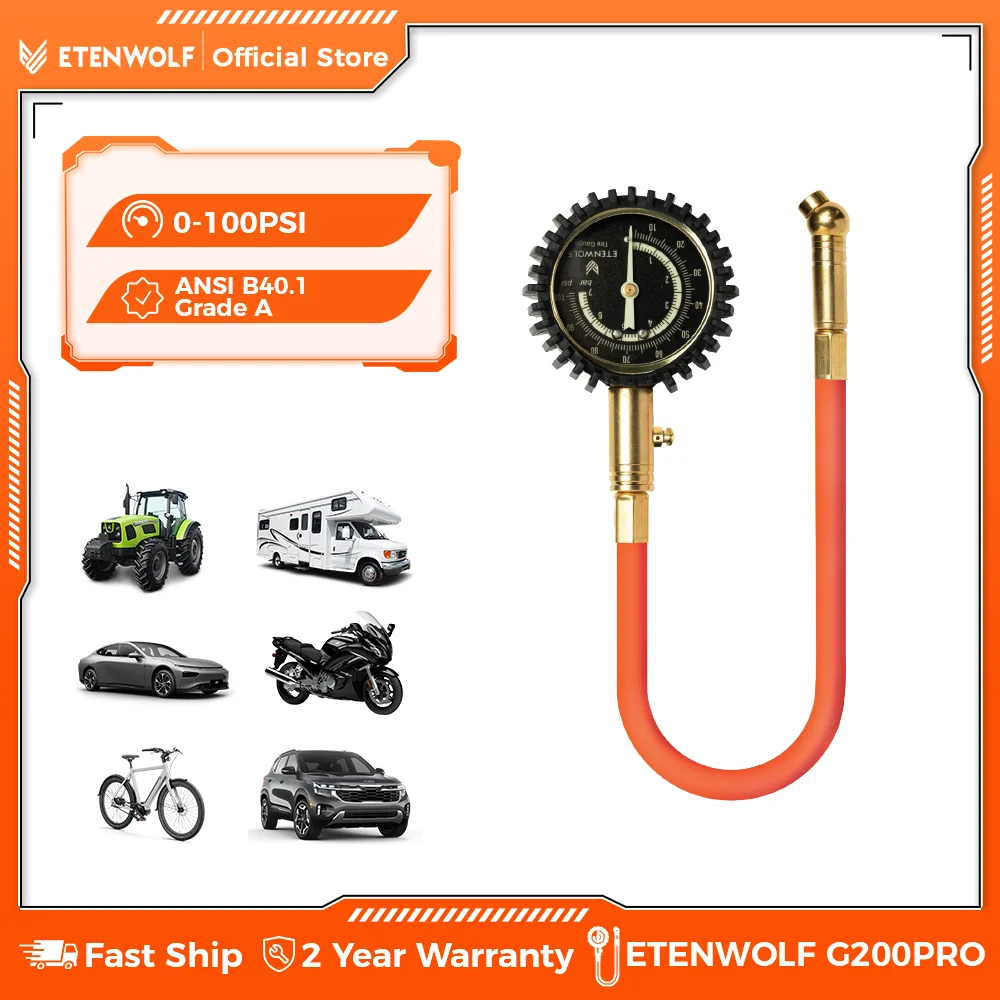 ETENWOLF G200 Pro Манометр для шин 100 фунтов на квадратный дюйм ANSI B40 1, класс A Точные манометры для шин с большим светящимся циферблатом Аксессуары для шин
ETENWOLF G200 Pro Манометр для шин 100 фунтов на квадратный дюйм ANSI B40 1, класс A Точные манометры для шин с большим светящимся циферблатом Аксессуары для шин