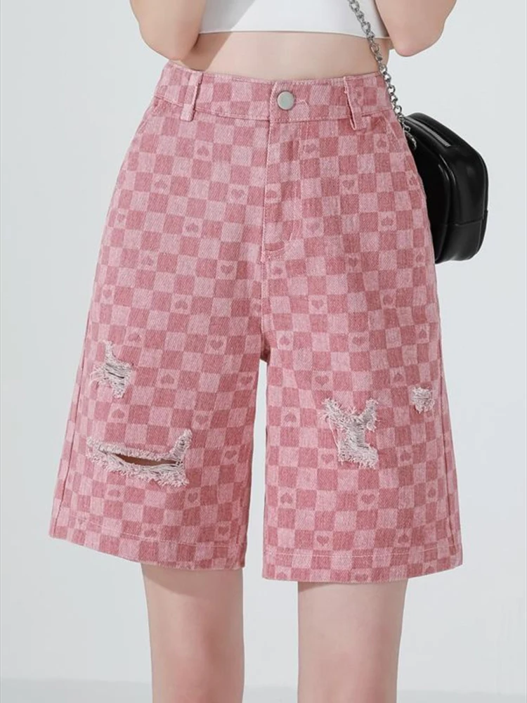 High waisted denim shorts for women 2025 new summer hole design thin pink loose straight leg fashion five cropped pants
High waisted denim shorts for women 2025 new summer hole design thin pink loose straight leg fashion five cropped pants