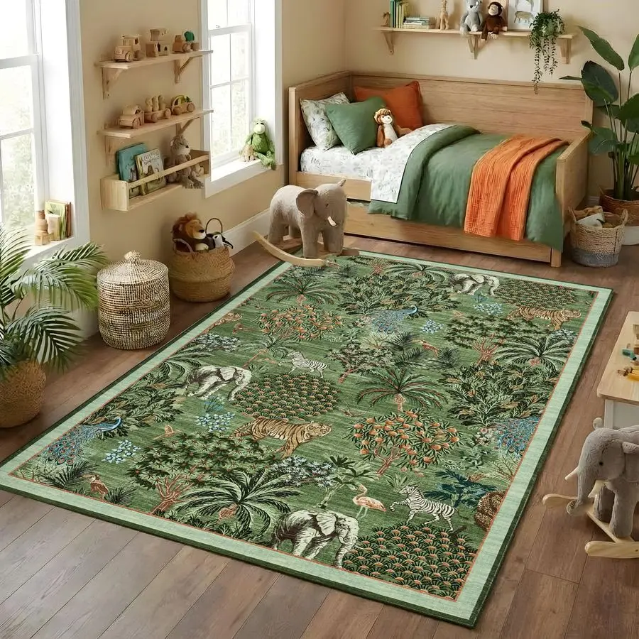 Ковер с принтом джунглей 5x7, моющийся, для гостиной, нескользящий, с низким ворсом, устойчивый к пятнам, большой ковер-плед
Ковер с принтом джунглей 5x7, моющийся, для гостиной, нескользящий, с низким ворсом, устойчивый к пятнам, большой ковер-плед