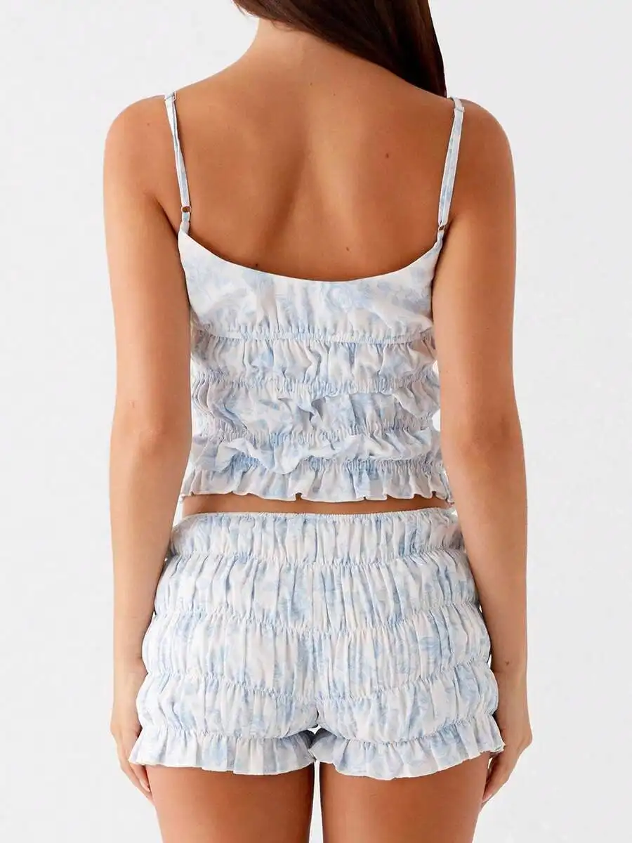 Women 2 Piece Summer Pajamas Set Spaghetti Strap Ruched Cami Top And Elastic Waist Shorts Floral Print Sleepwear Loungewear
Women 2 Piece Summer Pajamas Set Spaghetti Strap Ruched Cami Top And Elastic Waist Shorts Floral Print Sleepwear Loungewear