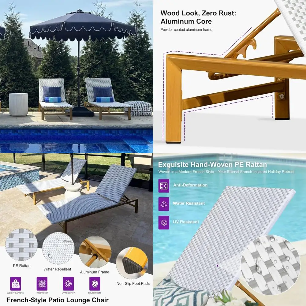 Wood-Grain Wicker Outdoor Chaise Lounge Chair, Adjustable Backrest, Pool Garden Beach, White & Grey
Wood-Grain Wicker Outdoor Chaise Lounge Chair, Adjustable Backrest, Pool Garden Beach, White & Grey