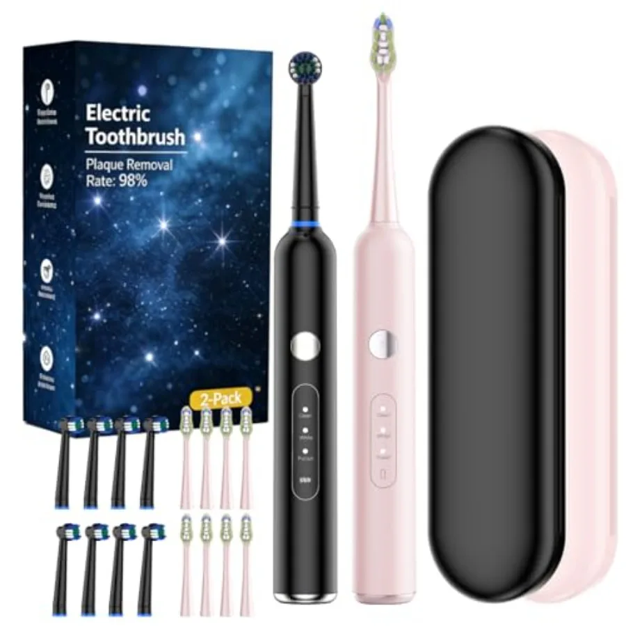 Rechargeable Electric Sonic and Rotating Toothbrush for AdultsIPX7 Waterproof with Travel Case 16 Brush Heads Charger 2-Min Sma
Rechargeable Electric Sonic and Rotating Toothbrush for AdultsIPX7 Waterproof with Travel Case 16 Brush Heads Charger 2-Min Sma