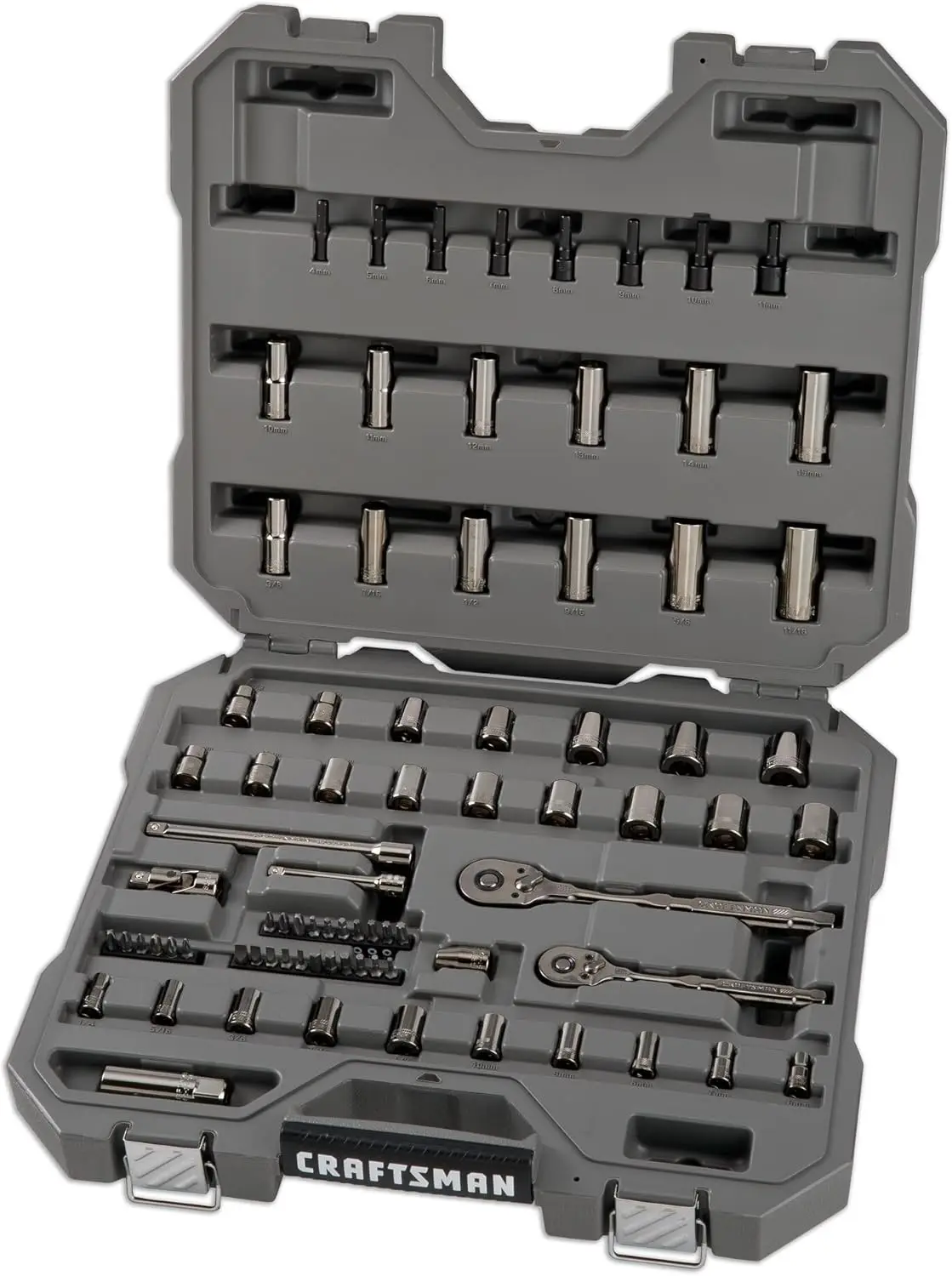 80-Piece Mechanics Tool Set, SAE/Metric Socket Set, 180-Tooth Ratchet, Gunmetal Chrome, Hard Case
80-Piece Mechanics Tool Set, SAE/Metric Socket Set, 180-Tooth Ratchet, Gunmetal Chrome, Hard Case