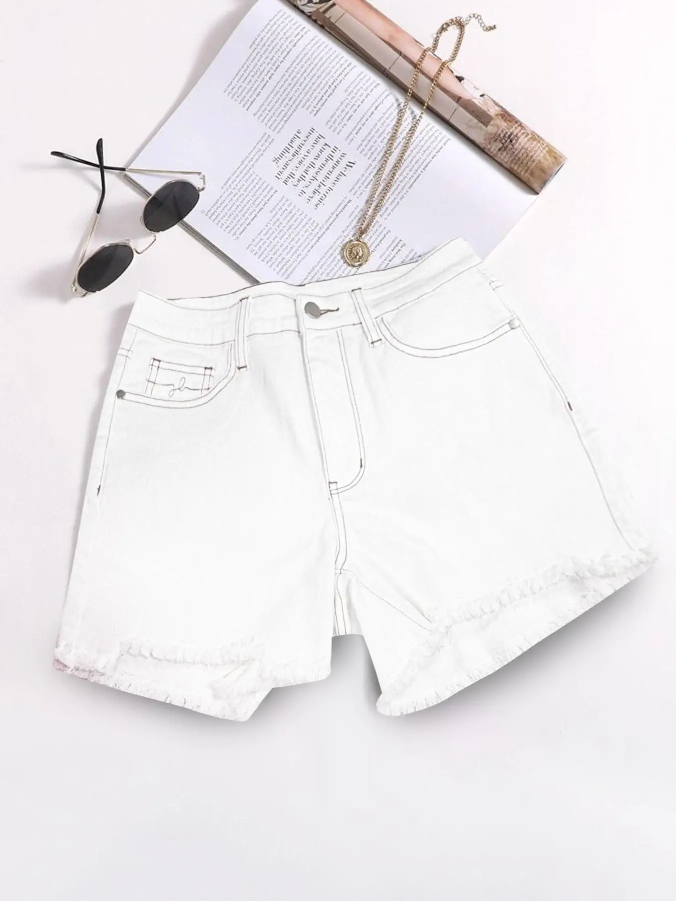 Women's Fringe Trim Shorts, Casual Fashion Denim-effect Shorts for Daily Wear, Ladies Bottoms for Summer
Women's Fringe Trim Shorts, Casual Fashion Denim-effect Shorts for Daily Wear, Ladies Bottoms for Summer