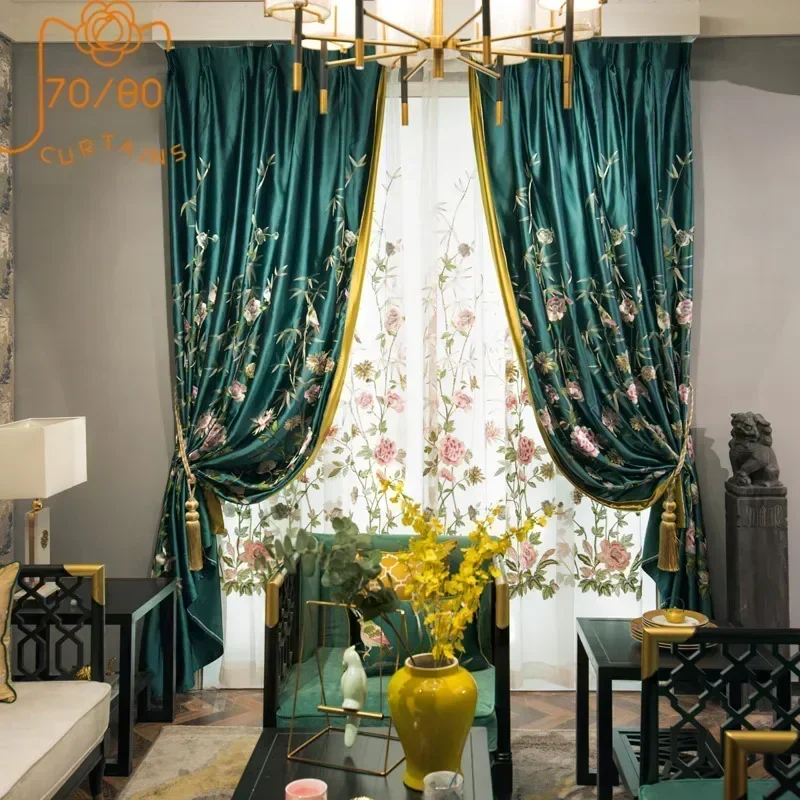 Dark Green Chinese Style Embroidery Glossy Window Screen Curtains for Living Room Bedroom Balcony Villa Customization
Dark Green Chinese Style Embroidery Glossy Window Screen Curtains for Living Room Bedroom Balcony Villa Customization