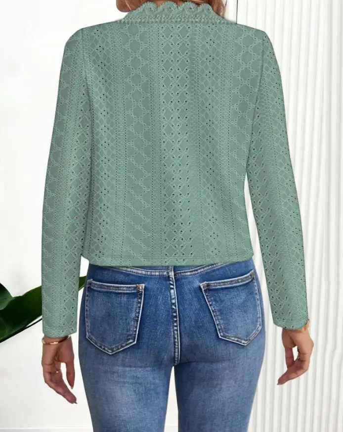 Autumn 2025 Solid Color Jacquard Lace Scallop Edge Open Front Coat for Women's Commuting and Leisure Short Open Front Coat
Autumn 2025 Solid Color Jacquard Lace Scallop Edge Open Front Coat for Women's Commuting and Leisure Short Open Front Coat