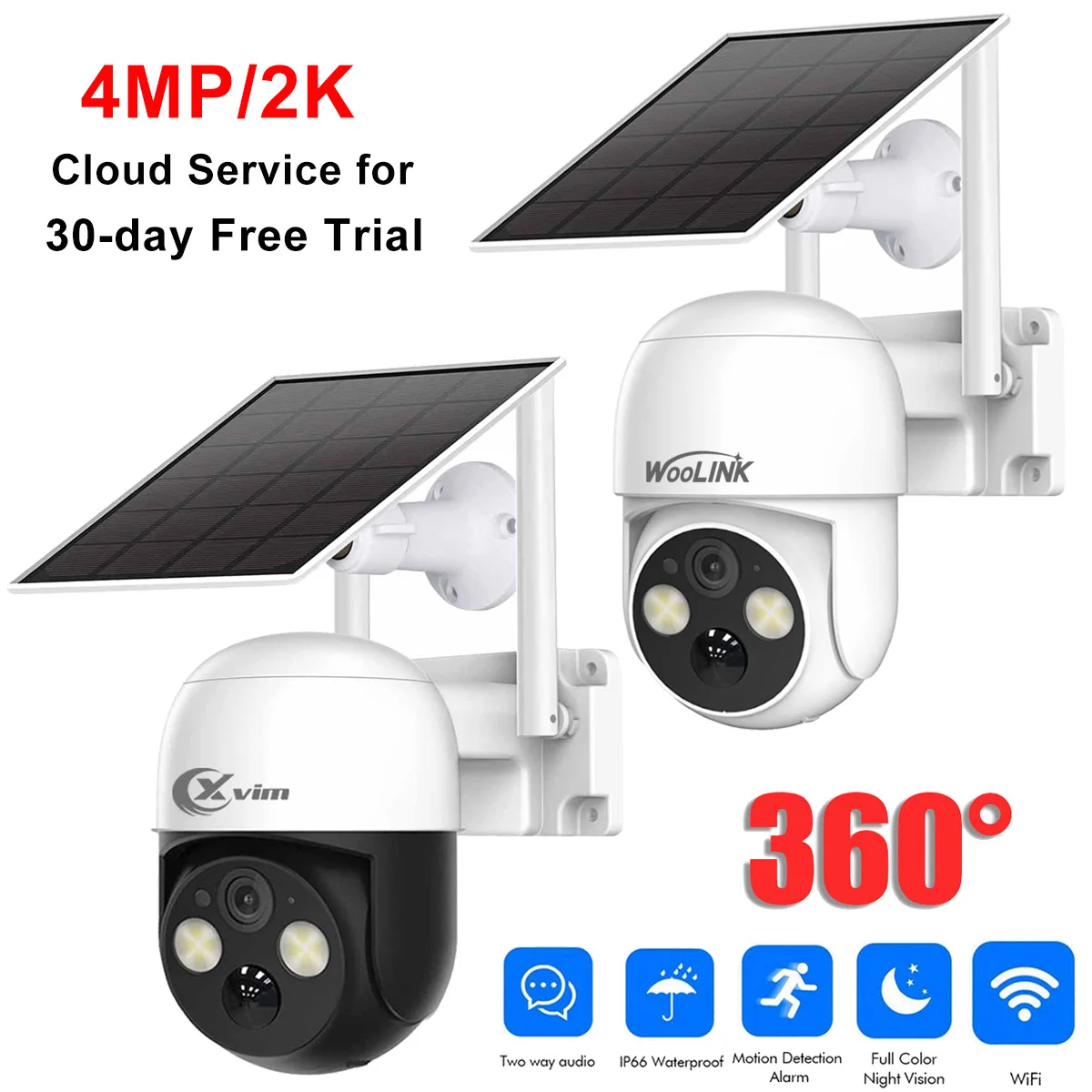 XVIM 4MP Wifi Solar Camera, Recharge Battery IP Camera, 2.5K CCTV Video Security Camera with Solar Panel, Black/White
XVIM 4MP Wifi Solar Camera, Recharge Battery IP Camera, 2.5K CCTV Video Security Camera with Solar Panel, Black/White