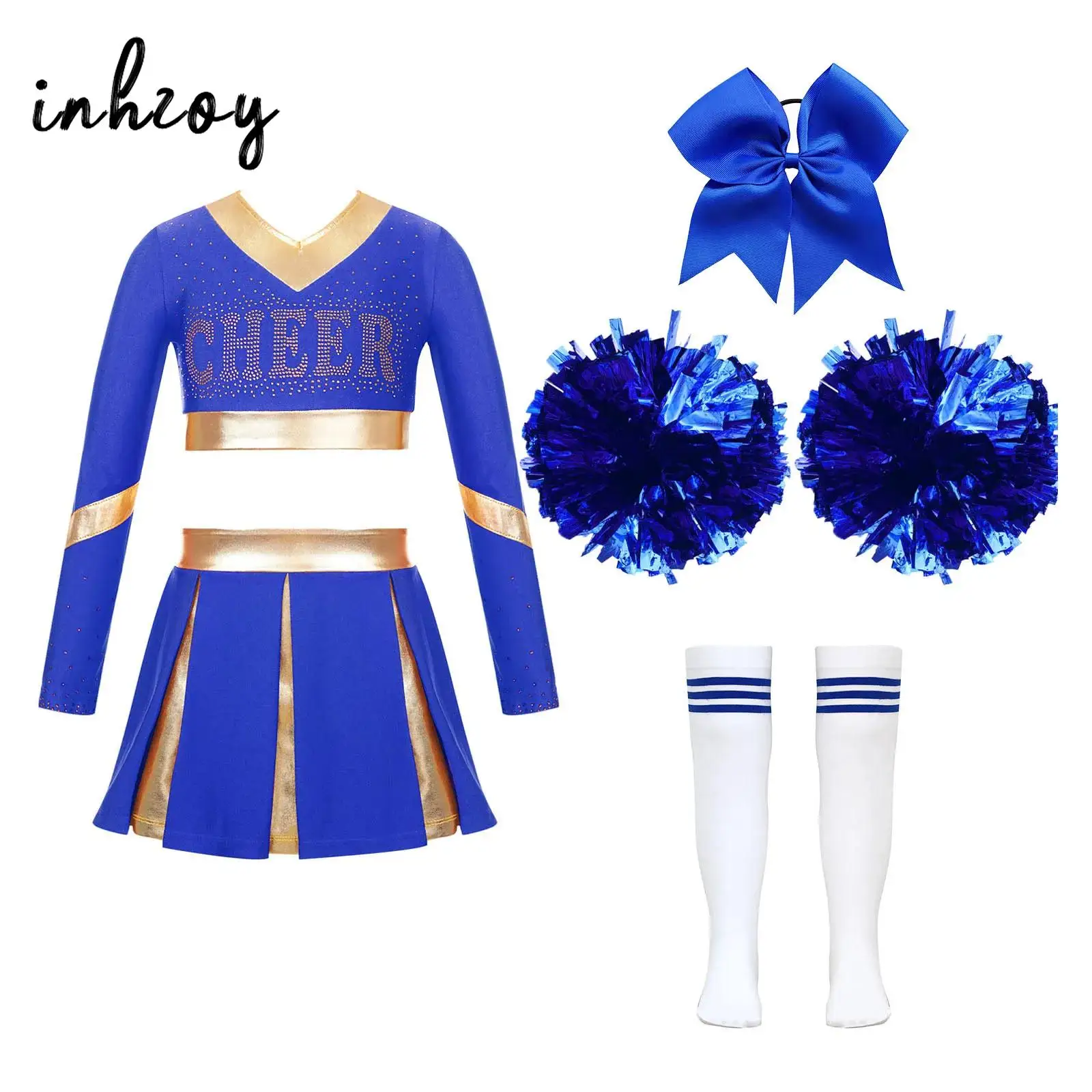 Kids Girls Cheerleading Costume Schoolgirl Cheerleader Uniforms with Pompoms Stockings Hair Tie Set Carnival Party Dance Wear
Kids Girls Cheerleading Costume Schoolgirl Cheerleader Uniforms with Pompoms Stockings Hair Tie Set Carnival Party Dance Wear