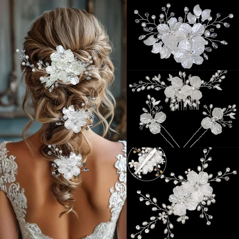 European American Bride Hair Accessories Wedding Ethereal White Shell Flower Hair Clips Handmade Crystal Updo Hair Comb Hairpin
European American Bride Hair Accessories Wedding Ethereal White Shell Flower Hair Clips Handmade Crystal Updo Hair Comb Hairpin