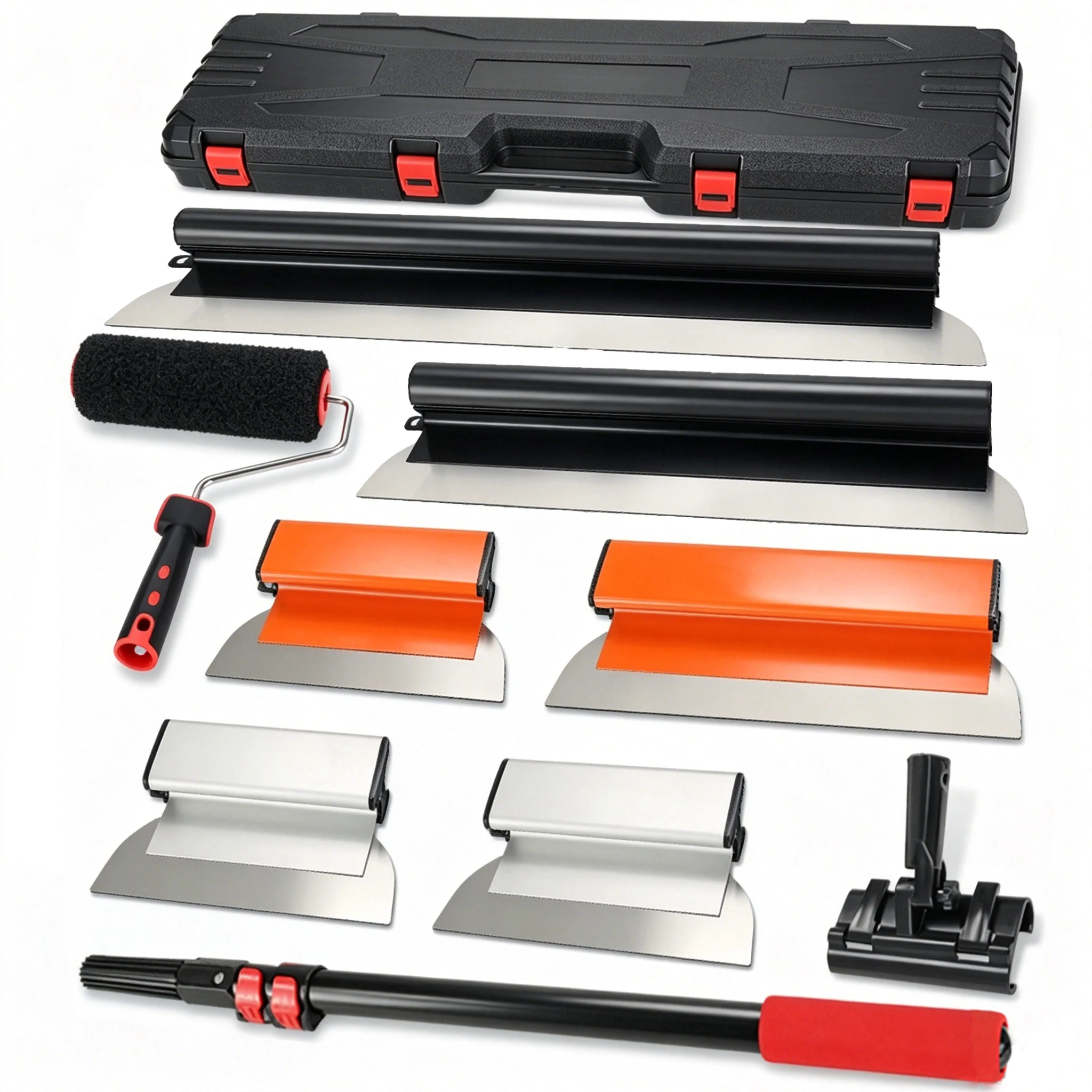 Drywall Skimming Blade Kit, Stainless Steel Putty Knife Set with Telescopic Pole, Roller & Storage Case for Wall Finishing
Drywall Skimming Blade Kit, Stainless Steel Putty Knife Set with Telescopic Pole, Roller & Storage Case for Wall Finishing
