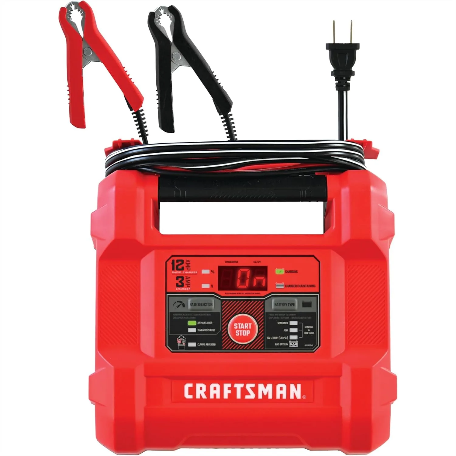 12A Car Battery Charger and Maintainer, 4-in-1 with Tester, for 6V/12V Automotive Marine Batteries
12A Car Battery Charger and Maintainer, 4-in-1 with Tester, for 6V/12V Automotive Marine Batteries