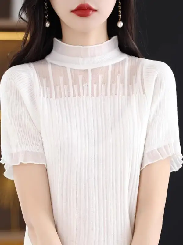 Ice Silk Knitted Short Sleeve T-Shirt Women's Spring New Style Ear Look Slim Large Size Lace Base Shirt Women's Simple Commut...
Ice Silk Knitted Short Sleeve T-Shirt Women's Spring New Style Ear Look Slim Large Size Lace Base Shirt Women's Simple Commut...