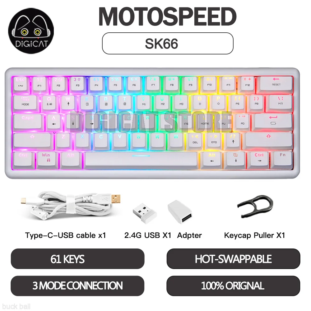 MOTOSPEED SK66 Mechanical Gamer Keyboard 61 Key 3 Mode 2.4G/USB/Bluetooth Wireless Keyboard Hot-Swap RGB Backlit Gaming Keyboard
MOTOSPEED SK66 Mechanical Gamer Keyboard 61 Key 3 Mode 2.4G/USB/Bluetooth Wireless Keyboard Hot-Swap RGB Backlit Gaming Keyboard