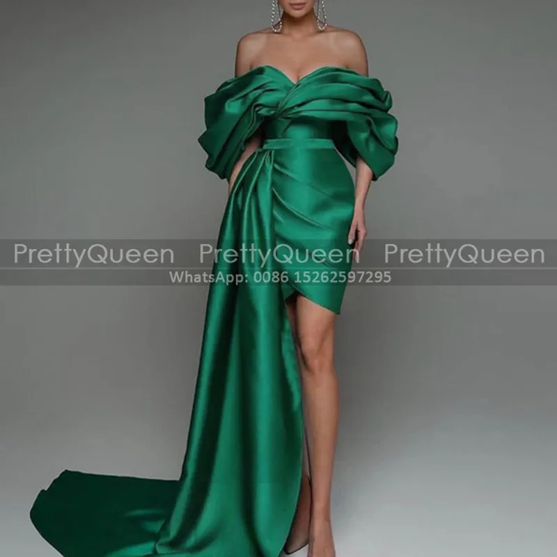 Off Shoulder Short Prom Dresses Long Waistline Cap Sheath Customized Green Satin Mini Formal Evening Dress For Women
Off Shoulder Short Prom Dresses Long Waistline Cap Sheath Customized Green Satin Mini Formal Evening Dress For Women