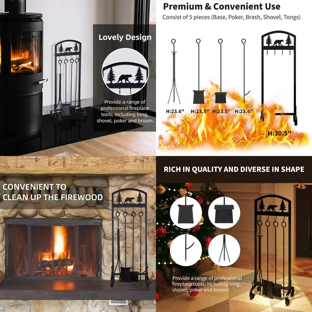 Christmas Animal Pattern Fireplace Tool Set - 5 Piece Wrought Iron with Stand, 30.5
Christmas Animal Pattern Fireplace Tool Set - 5 Piece Wrought Iron with Stand, 30.5