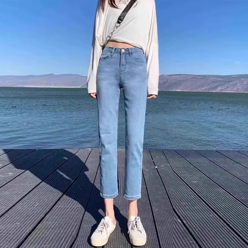 High Waist Straight Leg Blue Jeans Women's Slim Fit Nine Points Elastic Narrow Version Smoke Tube Pants Summer Cotton Denim
High Waist Straight Leg Blue Jeans Women's Slim Fit Nine Points Elastic Narrow Version Smoke Tube Pants Summer Cotton Denim
