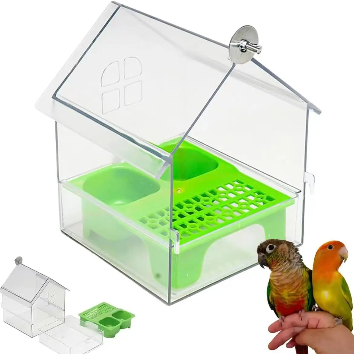 Large Pull-Out External Parrot Feeder and Transparent Hanging Bird Bath for Cage - No Mess Design Pull-Out Tray, Two Food Slots
Large Pull-Out External Parrot Feeder and Transparent Hanging Bird Bath for Cage - No Mess Design Pull-Out Tray, Two Food Slots