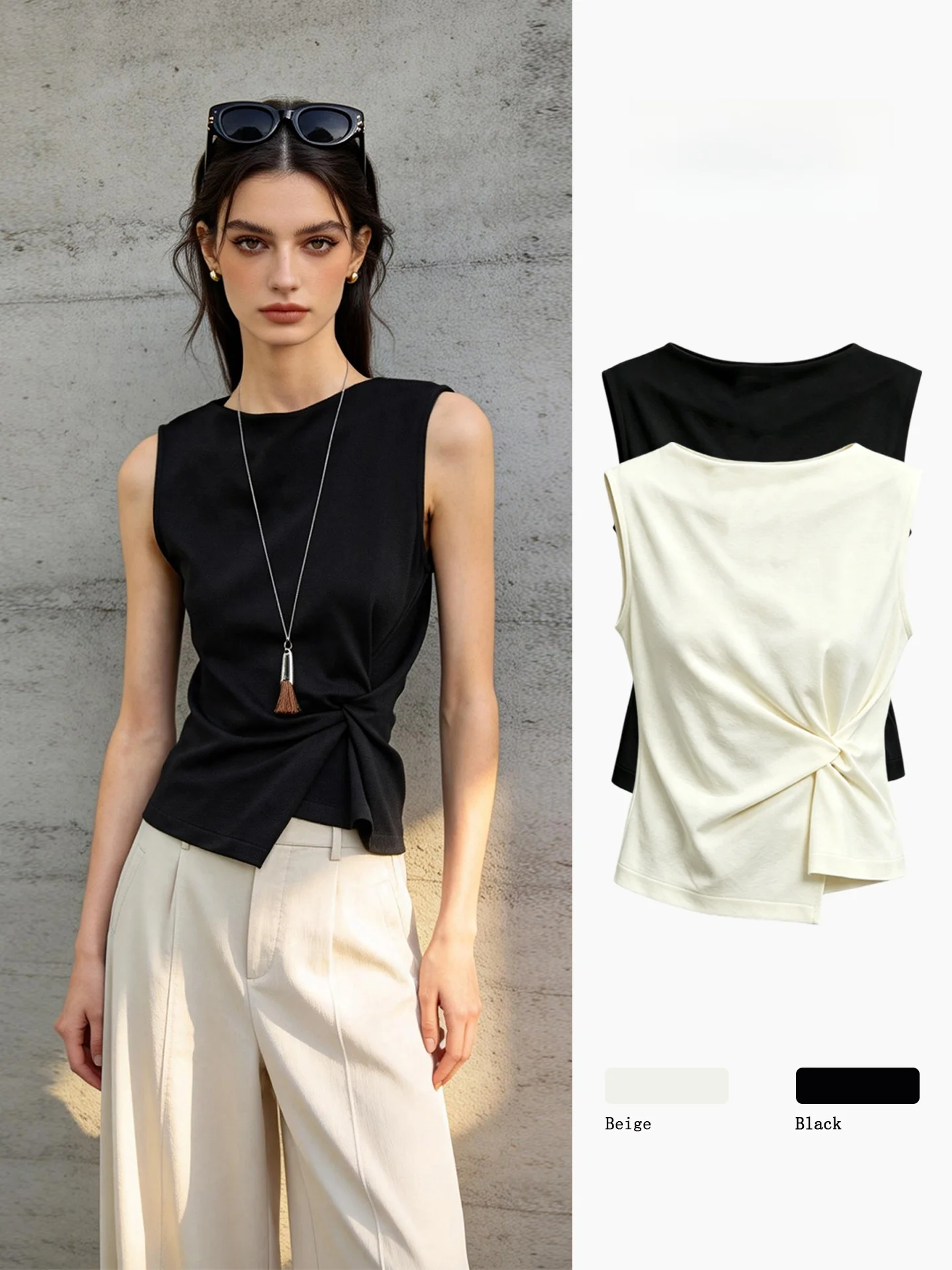 Slim Fit Knot T-Shirt Women's Style 2026 New Summer Sleeveless Commute Elegant Top Polyester Fiber round Neck H-Shape Vest
Slim Fit Knot T-Shirt Women's Style 2026 New Summer Sleeveless Commute Elegant Top Polyester Fiber round Neck H-Shape Vest