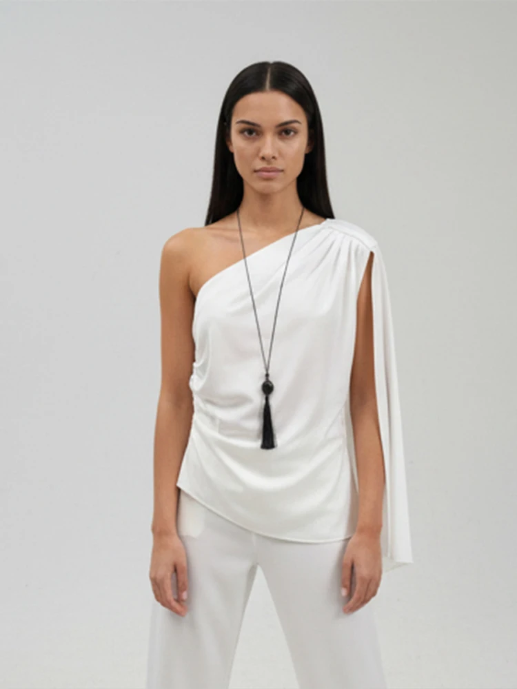 Women's White One-shoulder Cape Sleeve Ruched Blouse Elegant Draped Fashion Top 2026 New Lady Party Evening Street Summer Shirt
Women's White One-shoulder Cape Sleeve Ruched Blouse Elegant Draped Fashion Top 2026 New Lady Party Evening Street Summer Shirt