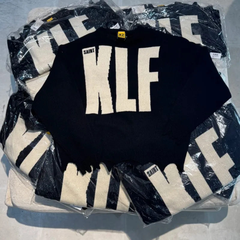Embroidery Saint Sweaters Men Women Street Klf Embossing Irregular Hem Fashion Round Neck Pullover Winter Black Loose Tops
Embroidery Saint Sweaters Men Women Street Klf Embossing Irregular Hem Fashion Round Neck Pullover Winter Black Loose Tops