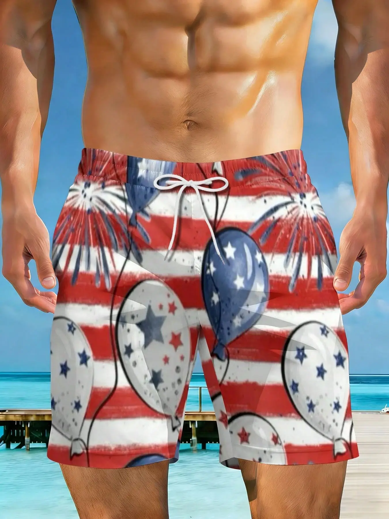 2026 Summer New Styles Red White Blue Stars Balloons Plus Size Men's Casual Beach Shorts Suitable For Summer Outings And Beach Vacations Surfing And Relaxation Activities
2026 Summer New Styles Red White Blue Stars Balloons Plus Size Men's Casual Beach Shorts Suitable For Summer Outings And Beach Vacations Surfing And Relaxation Activities