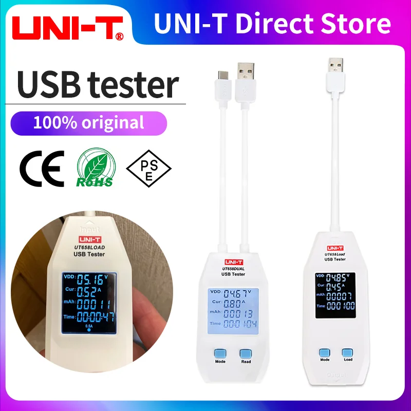 UNI-T UT658 USB Tester Charger Type A/C Interface Mobile Fast Charge Current Capacity Energy Resistance Tester USB Power Meter
UNI-T UT658 USB Tester Charger Type A/C Interface Mobile Fast Charge Current Capacity Energy Resistance Tester USB Power Meter
