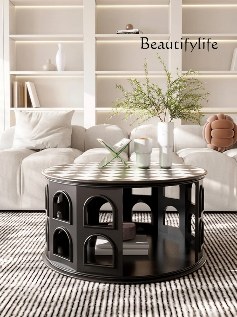 American-Style Solid Wood Tea Table Roman Series Black and White Plaid Simple round Table
American-Style Solid Wood Tea Table Roman Series Black and White Plaid Simple round Table