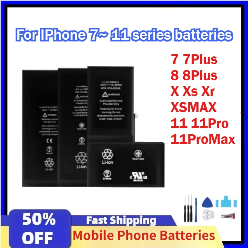 Replacement Mobile Phone Battery for IPhone 7 7Plus 8 8Plus X Xs Xr XSMAX 11 11Pro 11ProMax SE2 Batteries
Replacement Mobile Phone Battery for IPhone 7 7Plus 8 8Plus X Xs Xr XSMAX 11 11Pro 11ProMax SE2 Batteries