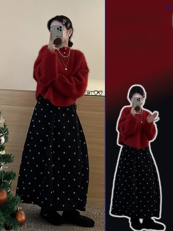 plus Size Soft Thi Warm Overhead Sweater Women's plus MM Bla High Waist Slimming Polka Dot Skirt Faion Set Spring
plus Size Soft Thi Warm Overhead Sweater Women's plus MM Bla High Waist Slimming Polka Dot Skirt Faion Set Spring