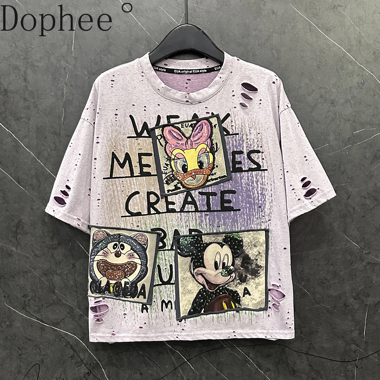 2025 New Summer Hole Sequins Cartoon T-shirt Women All-match Crew Neck Pullover Top Casual Short Sleeve Students Cotton Tees
2025 New Summer Hole Sequins Cartoon T-shirt Women All-match Crew Neck Pullover Top Casual Short Sleeve Students Cotton Tees