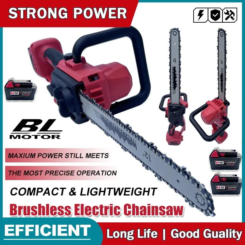 Brushless Chainsaw 12 Inch with Auto Oiler Cordless Electric Saw for Tree Cutting & Logging Wood Cutting For Milwaukee
Brushless Chainsaw 12 Inch with Auto Oiler Cordless Electric Saw for Tree Cutting & Logging Wood Cutting For Milwaukee