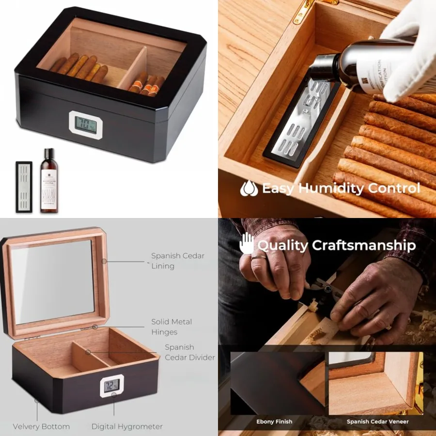 Woodronic Cigar Humidor for 50 Counts with Digital Hygrometer, Crystal Gel Humidifier Humidor Solution, Spanish Cedar Lined and
Woodronic Cigar Humidor for 50 Counts with Digital Hygrometer, Crystal Gel Humidifier Humidor Solution, Spanish Cedar Lined and