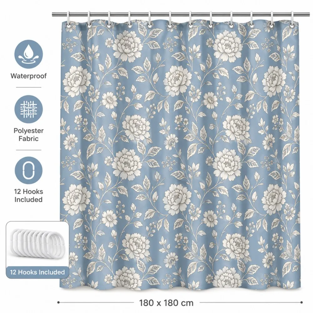 Vintage Blue Floral Shower Curtain Waterproof Polyester Bathroom Decor with 12 Stainless Steel Grommets 90x180/100x180/180x180cm
Vintage Blue Floral Shower Curtain Waterproof Polyester Bathroom Decor with 12 Stainless Steel Grommets 90x180/100x180/180x180cm