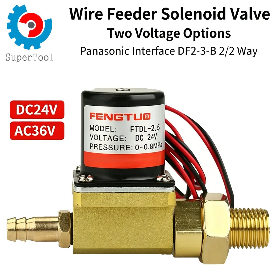 F2-3-B 2/2 Way Solenoid Valve DC24V AC36V Wire Feeder Air Valve For MIG CO2 Welder 0~0.8MPa Brass With Panasonic Connector
F2-3-B 2/2 Way Solenoid Valve DC24V AC36V Wire Feeder Air Valve For MIG CO2 Welder 0~0.8MPa Brass With Panasonic Connector